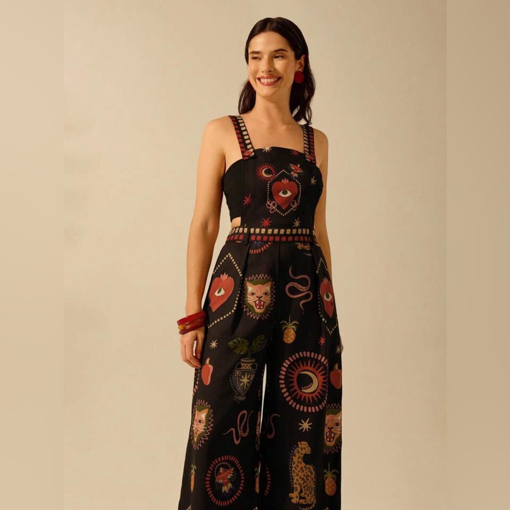 Cajuni Boho Leopard Devil's Eye Snake Bird Wide leg Jumpsuit Witchy SHEIN L - Picture 4 of 16